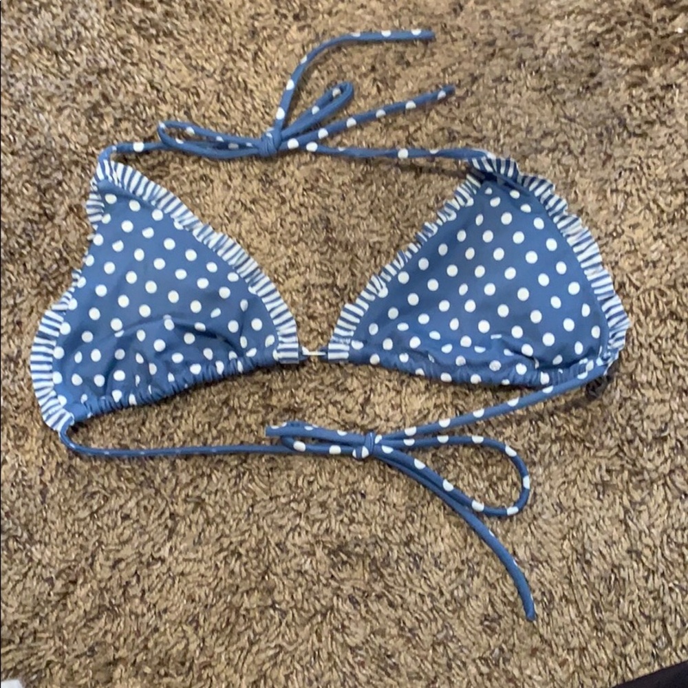 Blue and white polka dot triangle swim top